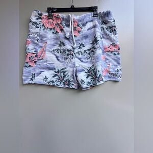 Tommy Bahama Summer Men Beach Floral Swim Shorts Pink L Drawstring Mesh Lining